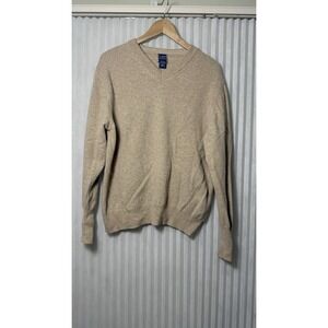 T. Harris London Men's 100% Wool V-Neck Sweater Size L Made in Italy Beige